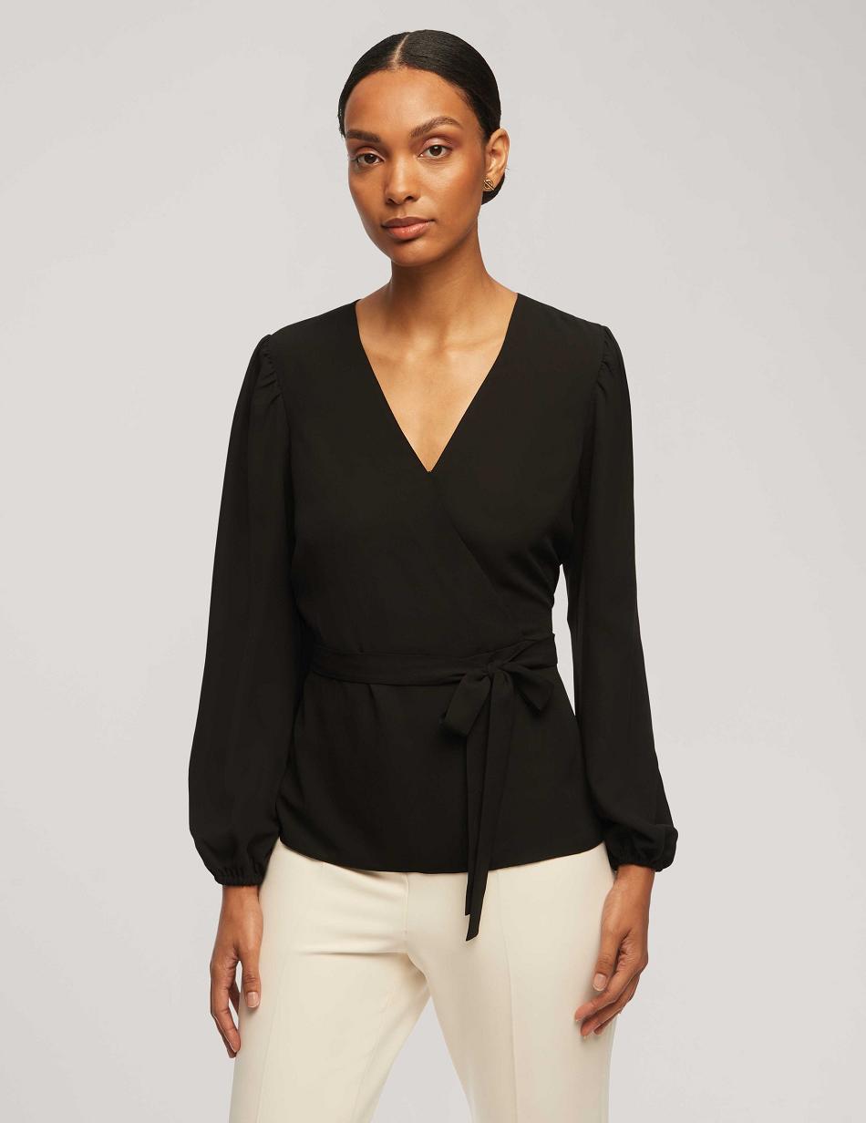 Hauts Anne Klein Long Sleeve Crossover Blouse   | ZHG-6832912